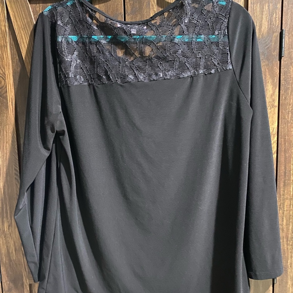 Carol Rose Black Blouse With Lace Size L Long Sleeve Pullover Formal T-shirt - Picture 4 of 5